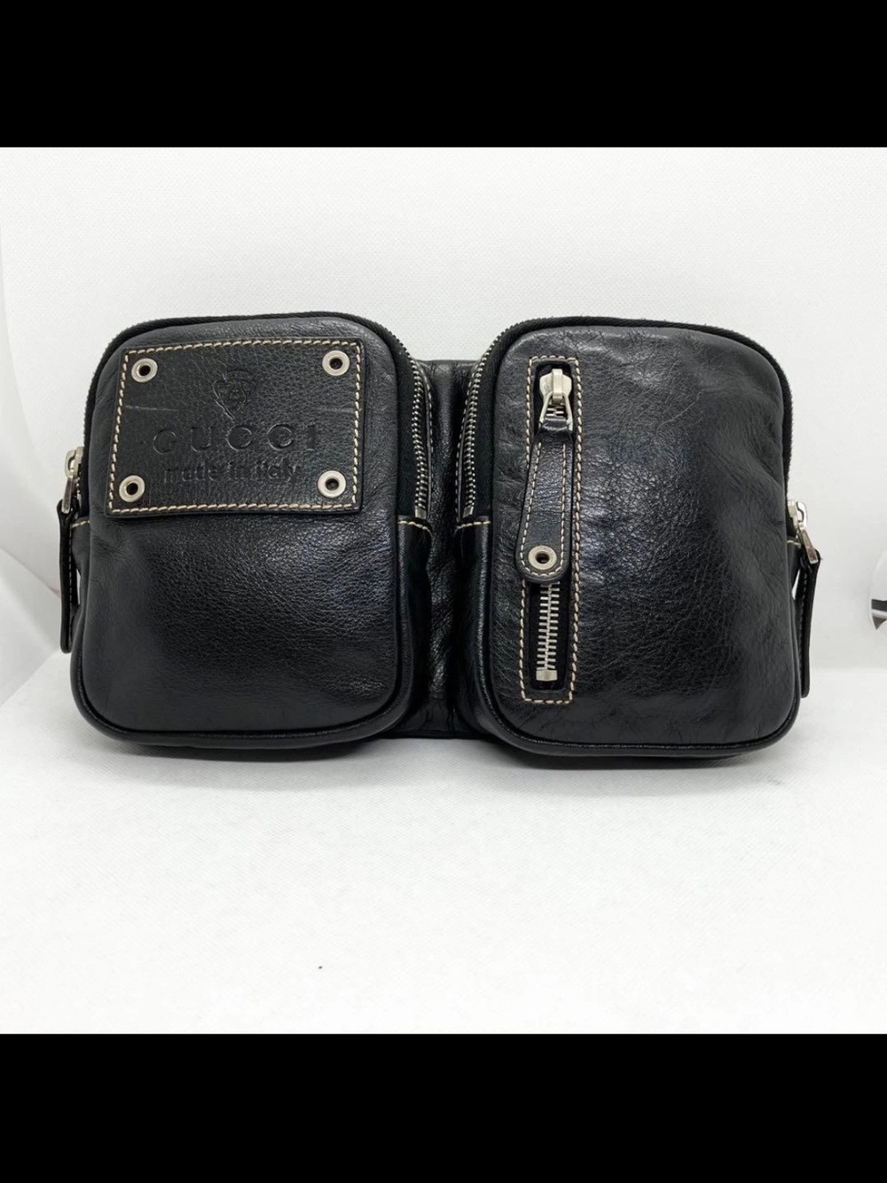 Gucci Black Leather Dual Pouch Belt Bag